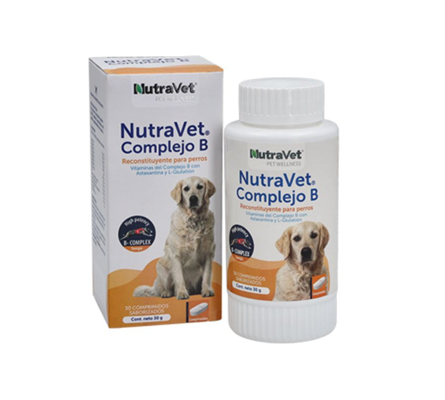 NutraVet Complejo B para Perros suplemento vitamínico con acción neuroprotectora, energética y antioxidante. Ideal para cuadros febriles y anémicos.