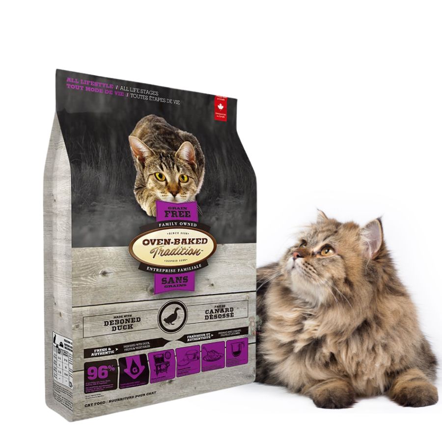 Oven-Baked Grain Free Pato: Alimento premium sin granos para gatos de todas las edades, con pato fresco y croquetas densas.
