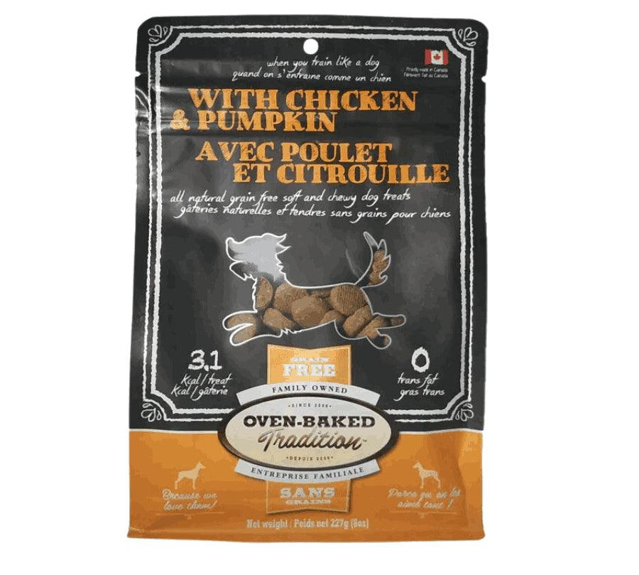 Oven-Baked Treats Pollo y Zapallo: Snacks deliciosos y bajos en calorías para tu perro. 🐕 Ideales para dietas sensibles, solo 3.1 kcal por premio.