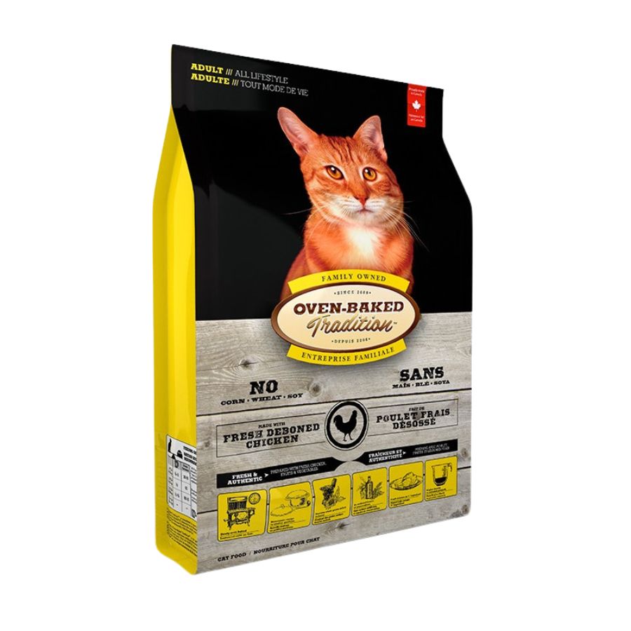 Oven-Baked Tradition Pollo para Gato 4,54 kg alimento horneado con pollo fresco, alta digestibilidad y croquetas densas que sacian más con menos cantidad.