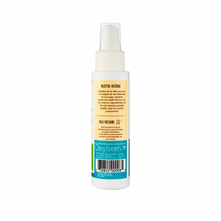 Oxyfresh Spray Dental elimina el mal aliento y previene sarro al instante, con fórmula segura e insípida recomendada por veterinarios.