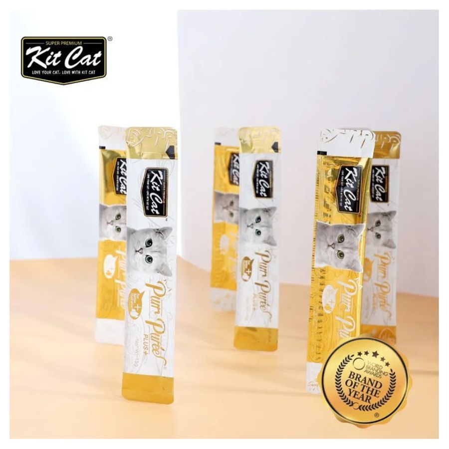 Pack 10x Kit Cat Purr Puree Atún y Salmón: snack 100% natural y cremoso para gatos. Rico en Omega 3 y 6, bajo en calorías y con Taurina y Vitamina E. Ideal para todas las etapas de vida.