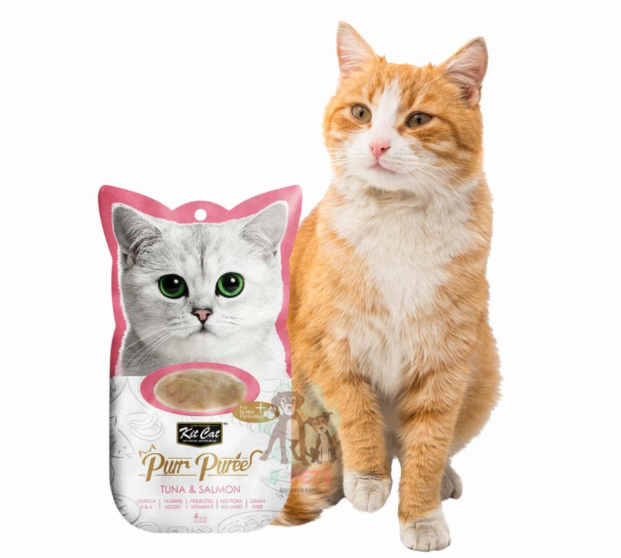 Pack 10x Kit Cat Purr Puree Atún y Salmón: snack 100% natural y cremoso para gatos. Rico en Omega 3 y 6, bajo en calorías y con Taurina y Vitamina E. Ideal para todas las etapas de vida.