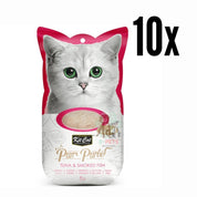 Pack 10x Kit Cat Purr Puree Atún y Pescado Ahumado: Snack cremoso para gatos desde 2 meses. Rico en Omega 3 y 6, natural y sin cereales. Sabroso complemento diario.