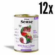 Pack 12x Dibaq Sense Alimento Húmedo Ciervo & Jabalí Lata, receta natural grain free con carnes frescas, antioxidantes y protectores articulares.
