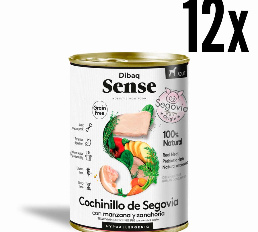 Pack 12x Dibaq Sense Alimento Húmedo Cochinillo de Segovia, receta gourmet grain free con carne fresca, antioxidantes y protectores articulares.