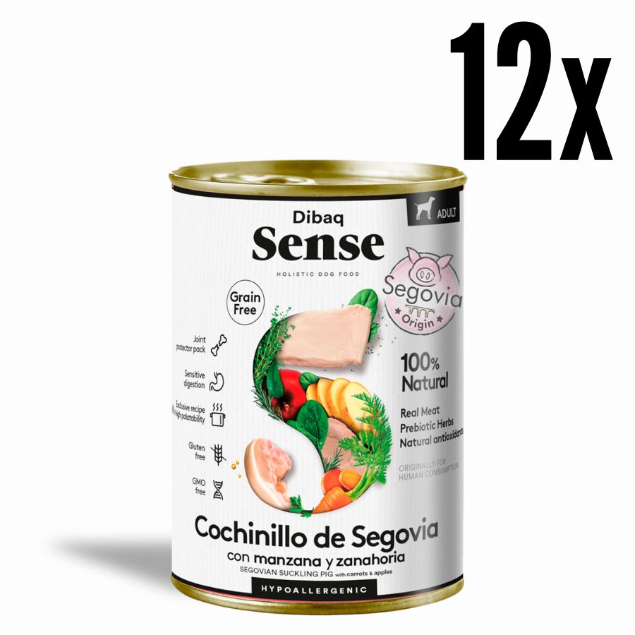 Pack 12x Dibaq Sense Alimento Húmedo Cochinillo de Segovia, receta gourmet grain free con carne fresca, antioxidantes y protectores articulares.
