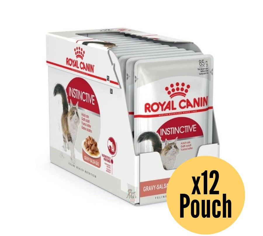 Pack 12x Royal Canin Pouch Gato Adulto Instinctive: Alimento húmedo para gatos adultos desde 12 meses. Soporte urinario, control de peso y alta palatabilidad.