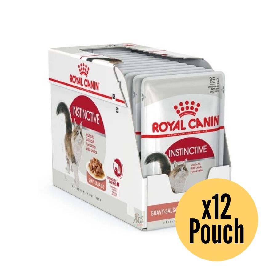 Pack 12x Royal Canin Pouch Gato Adulto Instinctive: Alimento húmedo para gatos adultos desde 12 meses. Soporte urinario, control de peso y alta palatabilidad.