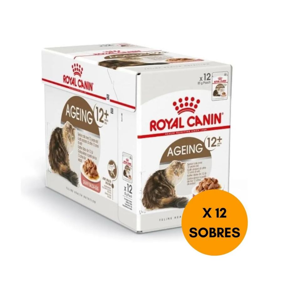 Pack 12x Royal Canin Feline Ageing 12+ Húmedo: Alimento húmedo para gatos mayores de 12 años, con EPA/DHA para salud articular y fósforo adaptado para la función renal. Nutrición completa y equilibrada.