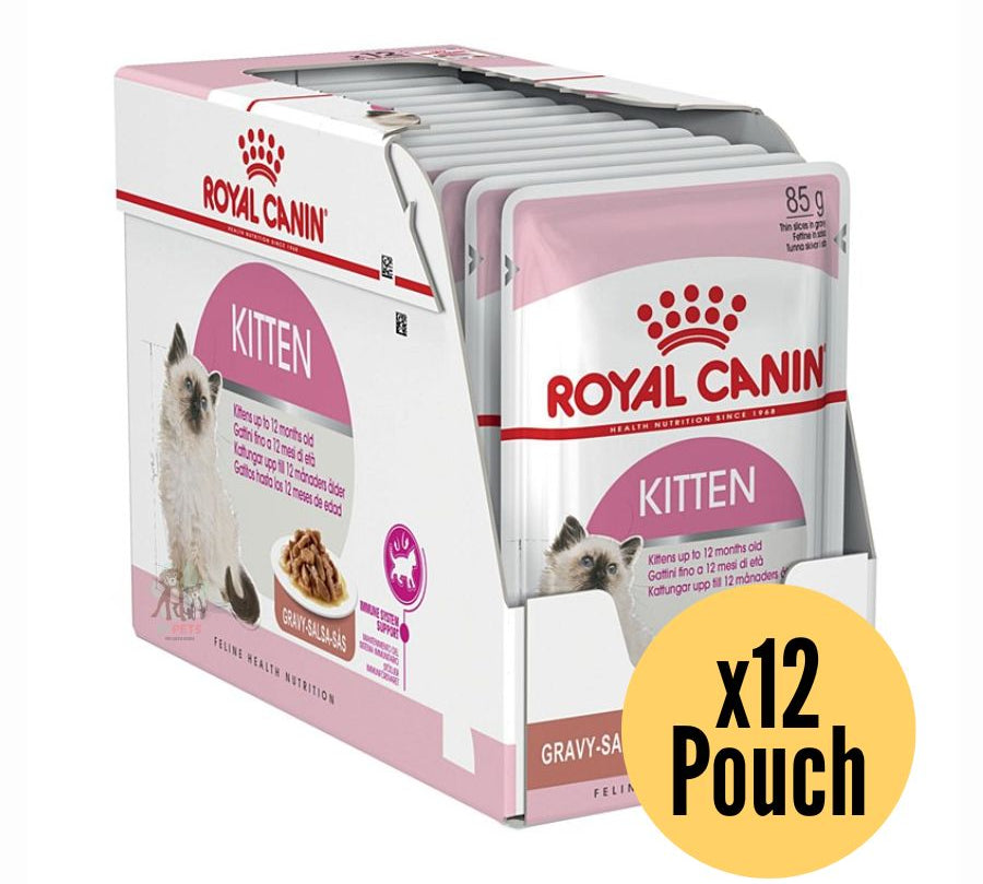 Pack 12x Royal Canin Pouch Instinctive Gato Kitten: Alimento húmedo especializado para gatitos hasta 12 meses, apoya el crecimiento y fortalece el sistema inmune. Textura adecuada, rico en nutrientes.