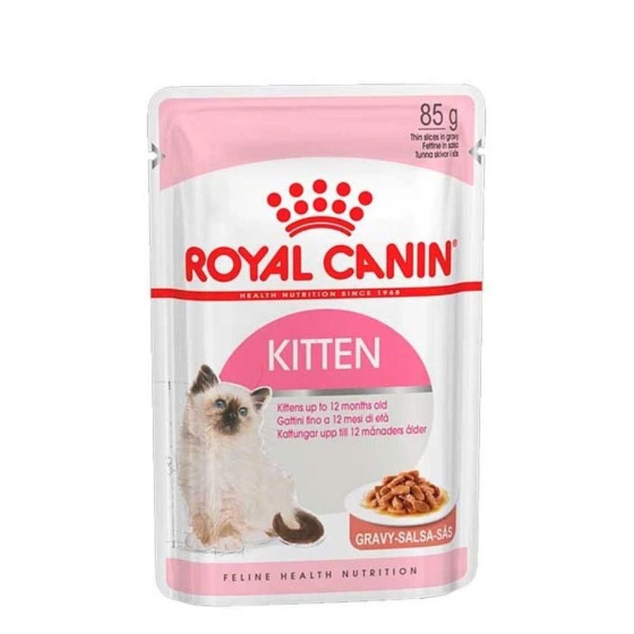 Pack 12x Royal Canin Pouch Instinctive Gato Kitten: Alimento húmedo especializado para gatitos hasta 12 meses, apoya el crecimiento y fortalece el sistema inmune. Textura adecuada, rico en nutrientes.