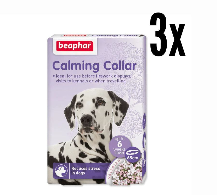 Pack 3x Beaphar Collar Calmante para Perros, con valeriana y lavanda, reduce el estrés y la ansiedad hasta por 6 semanas.