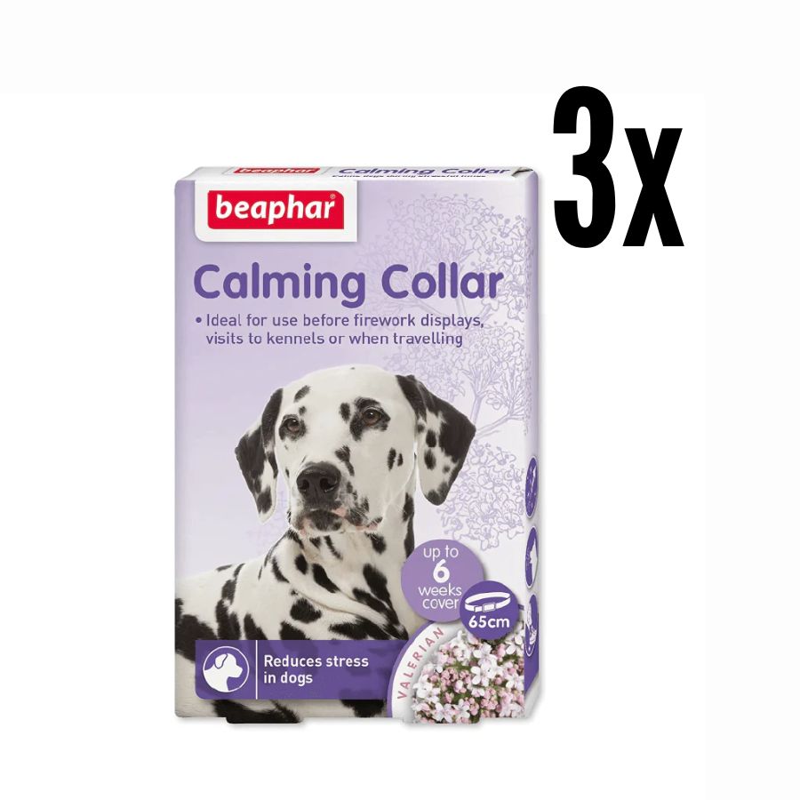Pack 3x Beaphar Collar Calmante para Perros, con valeriana y lavanda, reduce el estrés y la ansiedad hasta por 6 semanas.