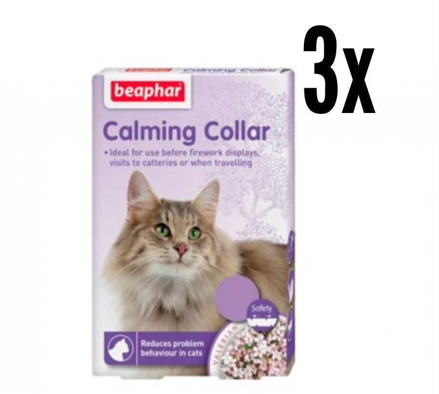Pack 3x Beaphar Collar Calmante para Gatos con valeriana y lavanda, reduce estrés y ansiedad hasta por 5 semanas. Ideal para viajes y cambios de entorno.