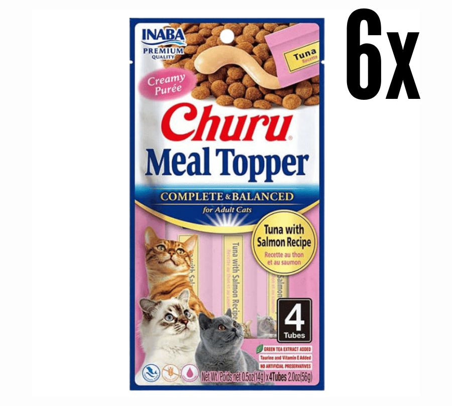 Pack 6x Churu Meal Topper Sabor Atún y Salmón, alimento completo y cremoso para gatos, con alta palatabilidad y 85% de humedad para una mejor hidratación.