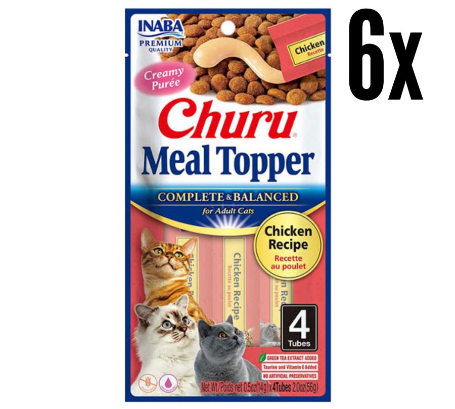 Pack 6x Churu Meal Topper Sabor Pollo, alimento húmedo completo para gatos, textura cremosa, sin granos, y con 85% de humedad para una mejor hidratación.