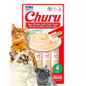 Pack 6x Churu Sabor Atún y Cangrejo es un snack cremoso y saludable para gatos, con ingredientes de grado humano, sin granos ni aditivos artificiales.