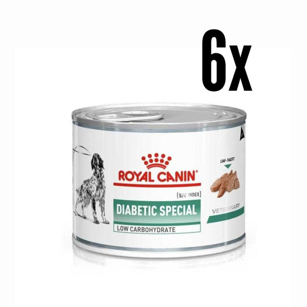 Pack 6x Royal Canin Diabetic Perro Lata ayuda a regular la glucosa en perros diabéticos, con bajo almidón, alto contenido proteico y antioxidantes esenciales.