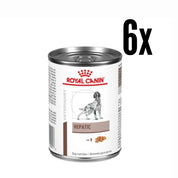 Pack 6x Royal Canin Hepatic Perro Lata, alimento terapéutico bajo en cobre y alto en energía, ideal para perros con problemas hepáticos.