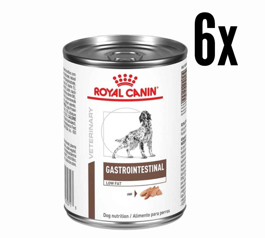 Pack 6x Royal Canin Lata Gastrointestinal Perro 385Gr, alimento húmedo de alta digestibilidad, ideal para perros con sensibilidad digestiva o en recuperación.