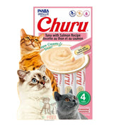 Pack 6x Churu Atún y Salmón: Snack cremoso con atún y salmón real, perfecto para hidratación y salud de gatos. Sin cereales, ideal para mezclar con medicinas.