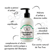 Pack Baño Repelente Coolpet 🛡️, shampoo y acondicionador con Tea Tree para proteger a tu perro de pulgas y garrapatas. Limpieza profunda y natural.