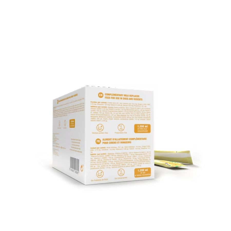 Lactadiet Perro 40 Sobres y Biberón con calostro, DHA y vitaminas, ideal para cachorros recién nacidos huérfanos o con problemas de lactancia. B-Pets