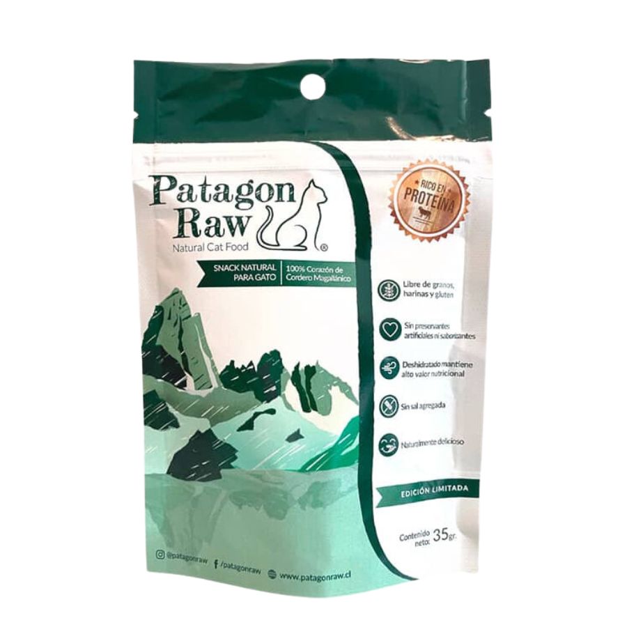 Patagon Raw Snack 100% Cordero Magallánico para Gatos, un snack natural y libre de granos, ideal para gatos con alergias alimenticias. 🌟🐱