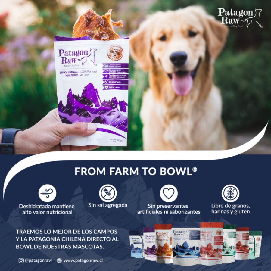 Patagon Raw Snack 100% Pechuga de Pavo para Perros, bajo en grasas y libre de granos, ideal para perros con alergias alimenticias. 🦃🐾