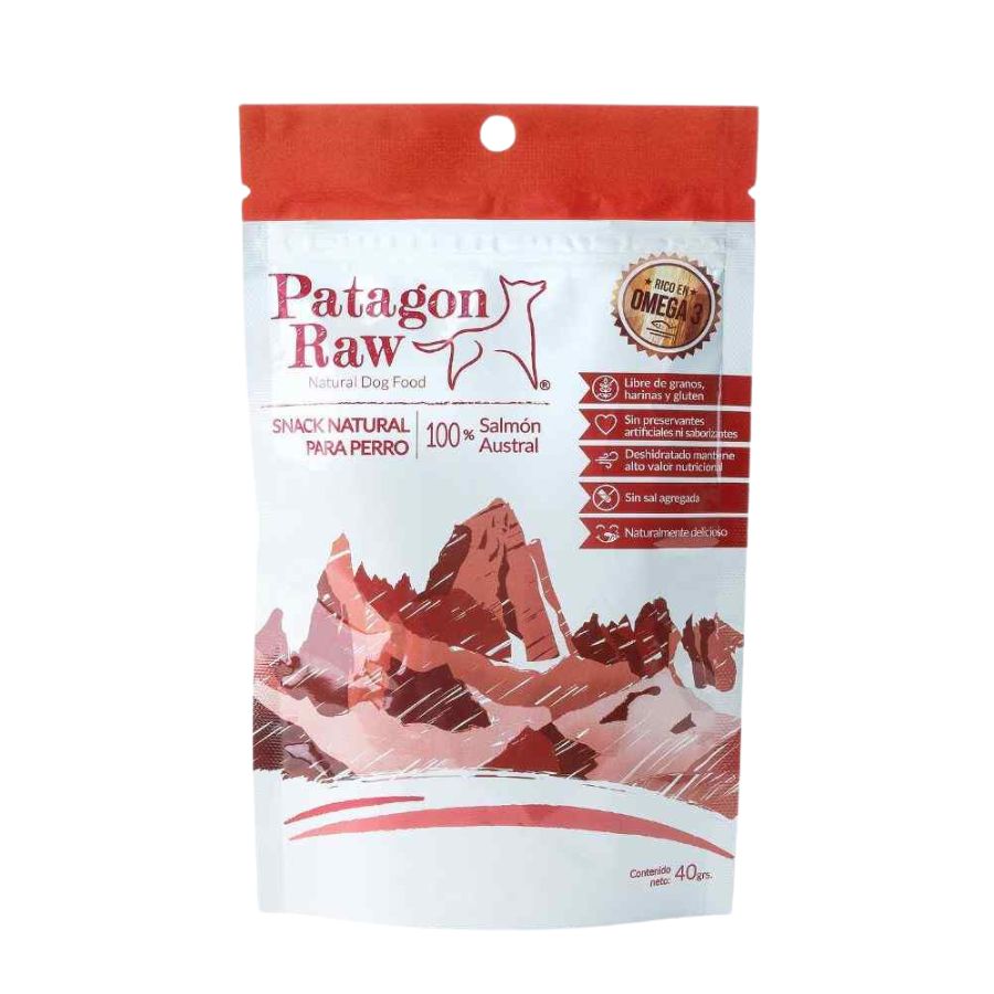 Patagon Raw Snack 100% Salmón Austral para Perros, rico en Omega 3 y 6, libre de granos y gluten, ideal para perros con alergias alimenticias. 🐾