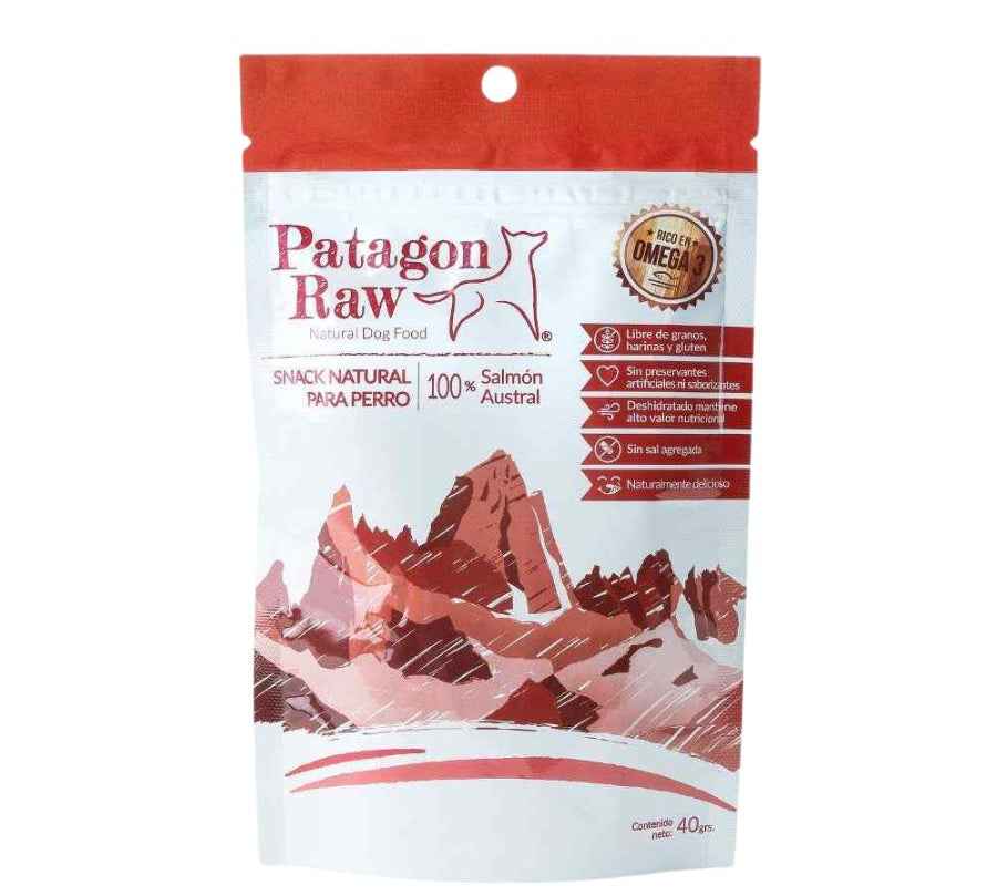 Patagon Raw Snack 100% Salmón Austral para Perros, rico en Omega 3 y 6, libre de granos y gluten, ideal para perros con alergias alimenticias. 🐾