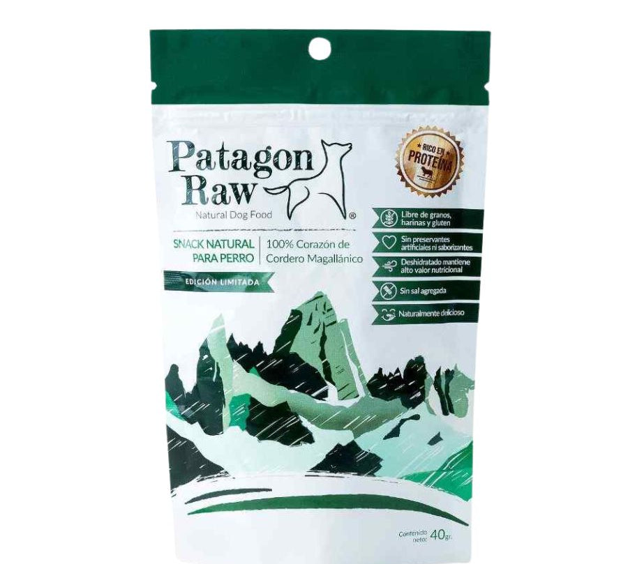 Patagon Raw Snack 100% Cordero Magallánico para Perros, sin granos ni gluten, ideal para perros con alergias alimentarias. Rico en nutrientes esenciales. 🐑