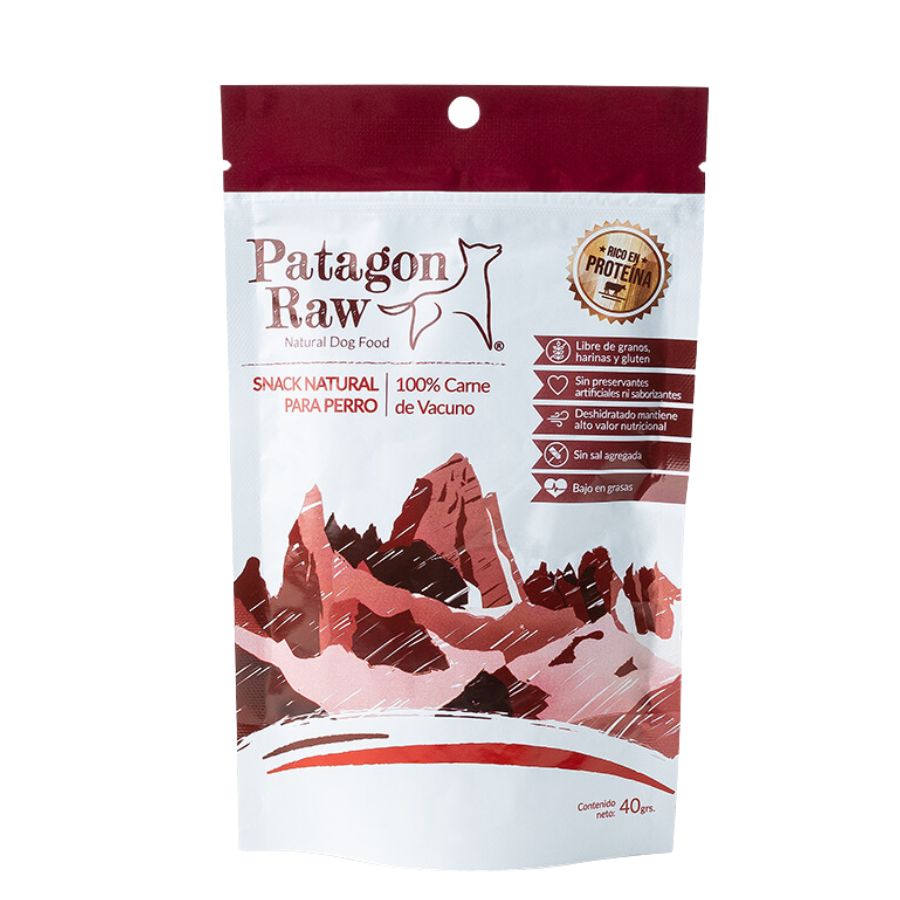 Patagon Raw Snack 100% Vacuno para Perros, libre de granos y gluten, alto en proteínas y sin aditivos. Perfecto para perros con alergias alimentarias. 🐄
