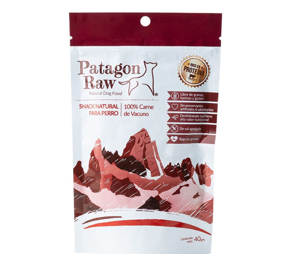 Patagon Raw Snack 100% Vacuno para Perros, libre de granos y gluten, alto en proteínas y sin aditivos. Perfecto para perros con alergias alimentarias. 🐄
