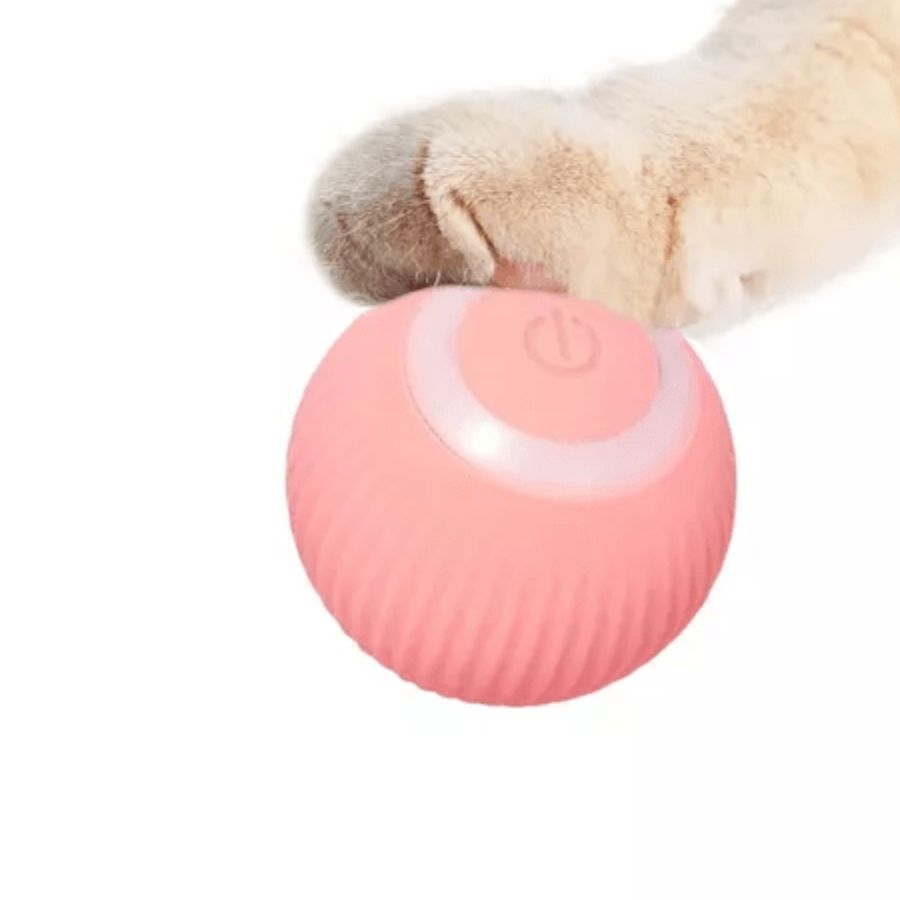 Pelota Rebotadora Gravitacional Rosada 🎀 con luz LED, rebote inteligente y carga USB. Ideal para gatos. ¡Diversión interactiva garantizada!