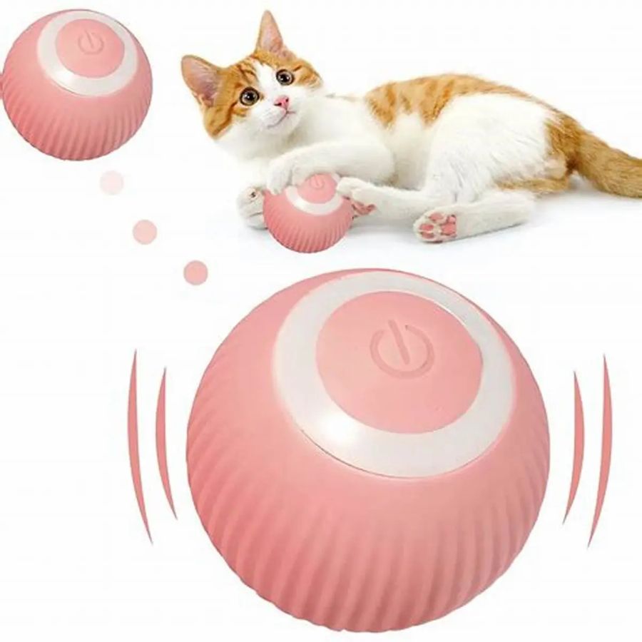 Pelota Rebotadora Gravitacional Rosada 🎀 con luz LED, rebote inteligente y carga USB. Ideal para gatos. ¡Diversión interactiva garantizada!