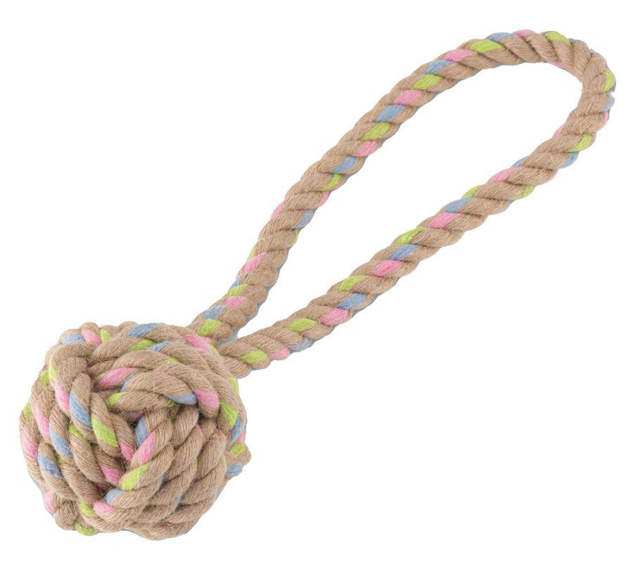 Pelota de Cuerda de Cáñamo para Perros Large, juguete interactivo que limpia los dientes de tu perro mientras lo mantiene entretenido. Fabricado con materiales sustentables como cáñamo y algodón reciclado.