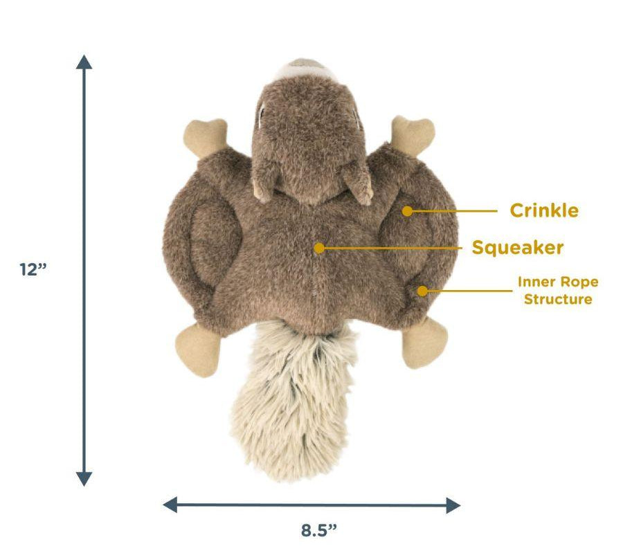 Peluche Ardilla Voladora con Sonido 🐿️, con tela reforzada, squeaker y diseño volador, perfecto para juegos interactivos y duraderos con tu perro.
