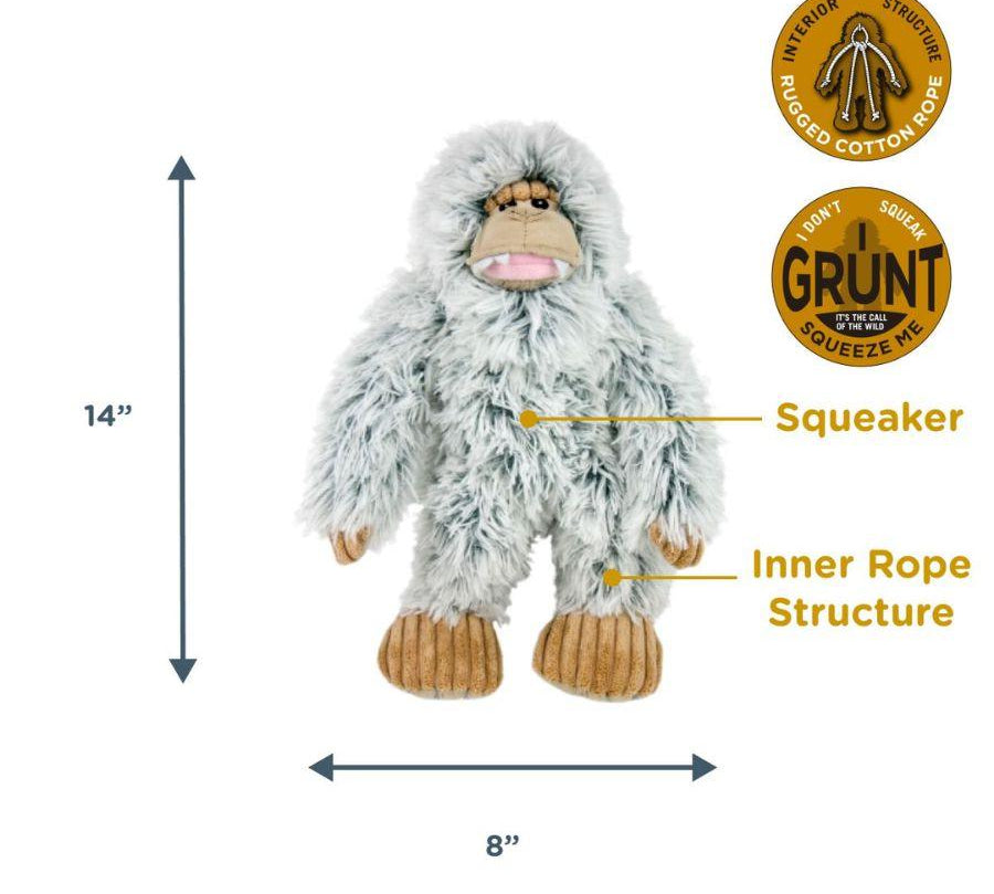 Peluche Yeti con Sonido 🦴, resistente y suave, con gruñido y cuerda interna, perfecto para juegos y momentos de acurrucarse para perros medianos y grandes.