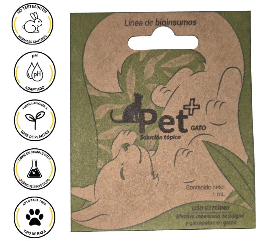 Pet+ Pipeta Orgánica Antipulgas para Gatos, con eucaliptol natural, protege 30 días sin químicos. Ideal para gatitos con pieles sensibles.