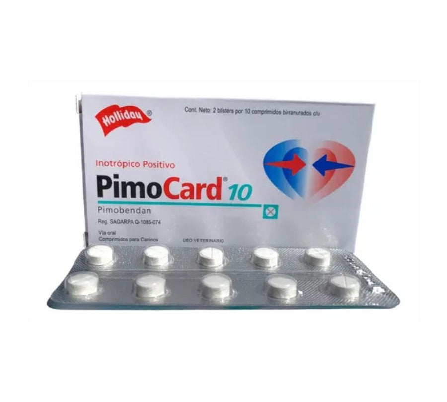 Pimocard Pimobendan 10 mg  para perros con insuficiencia cardíaca. Mejora la función cardíaca y reduce el estrés cardiovascular con efecto seguro y eficaz.