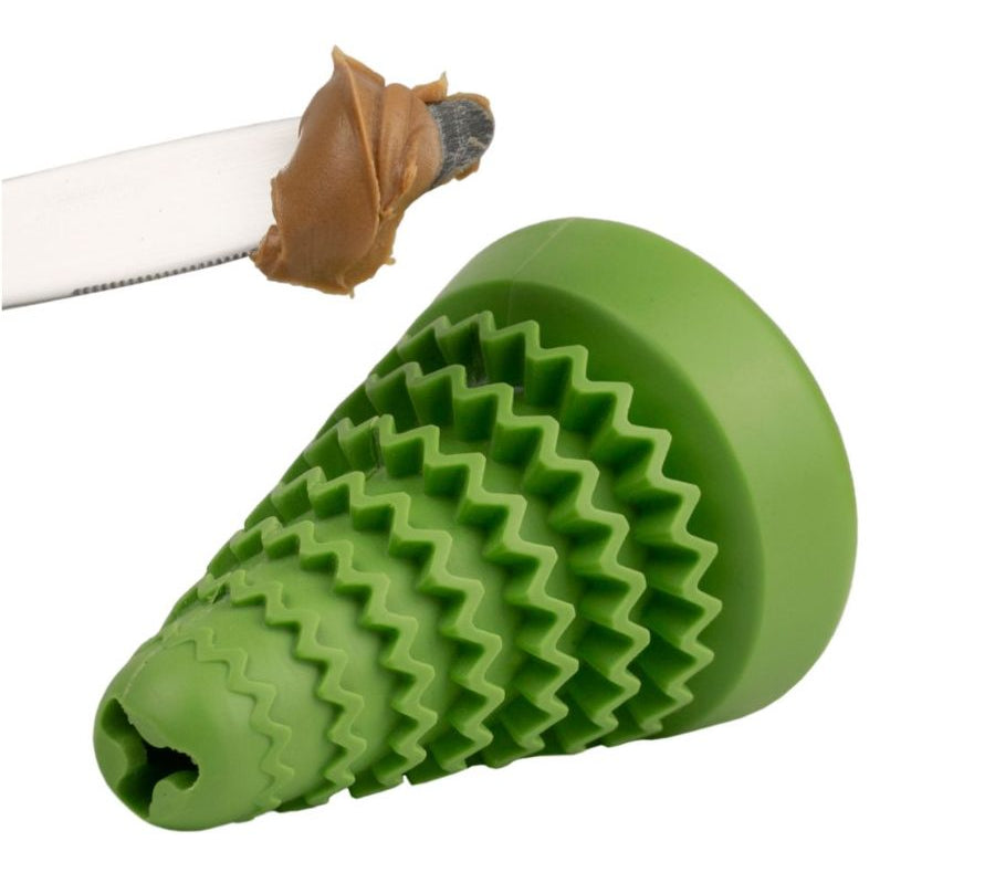 Pino de Goma Natural 🎄, juguete duradero y seguro para perros, con ranuras para snacks y beneficios dentales. Ideal para el juego interactivo.