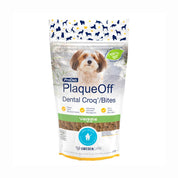 PlaqueOff Dental Bites Snack Perro 60gr, snack 100% natural que combate placa y sarro con alga activa. Delicioso y fácil de administrar.