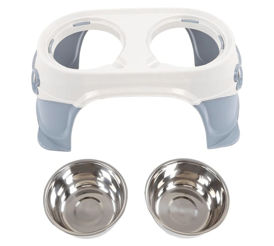 Plato Doble con Pedestal: Diseño ergonómico para perros medianos y grandes. Elevación para una digestión saludable y comodidad al comer. Base antideslizante.