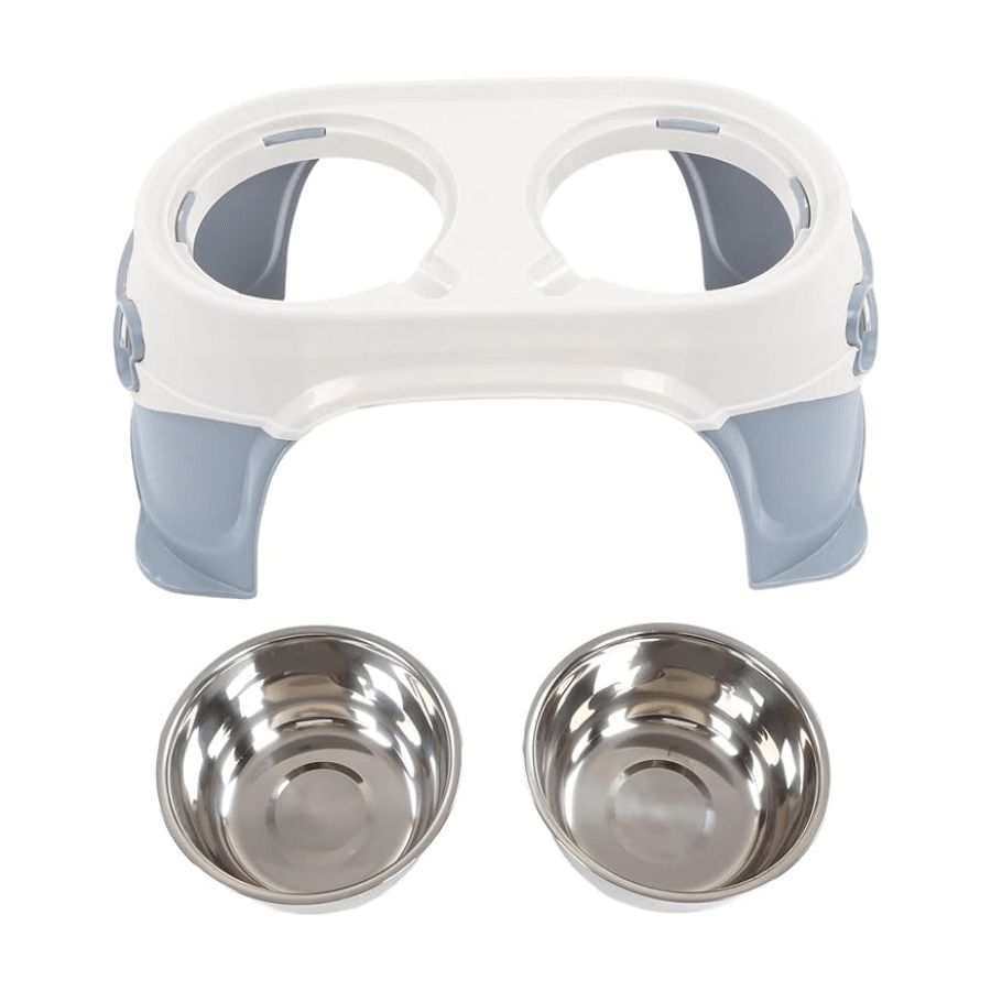 Plato Doble con Pedestal: Diseño ergonómico para perros medianos y grandes. Elevación para una digestión saludable y comodidad al comer. Base antideslizante.