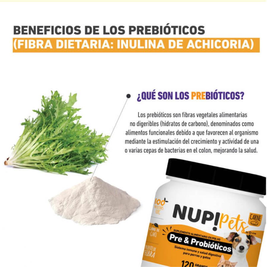 Suplemento prebiótico y probiótico para mascotas, sabor pollo - NUP! PETS bpets.cl