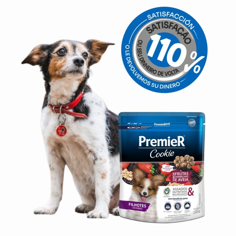 PremieR Cookies Cachorro Sabor Frutos Rojos y Avena, galletas funcionales para cachorros, con antioxidantes, fibras y nutrientes para su crecimiento.
