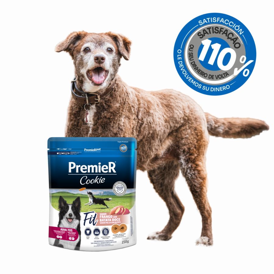 PremieR Cookies Perro Adulto Fit Pollo con Papa, snack bajo en calorías para perros activos. Con pollo, batata y huevo Cage Free, ideal para entrenamiento.