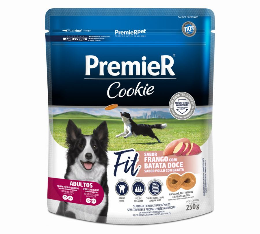 PremieR Cookies Perro Adulto Fit Pollo con Papa, snack bajo en calorías para perros activos. Con pollo, batata y huevo Cage Free, ideal para entrenamiento.